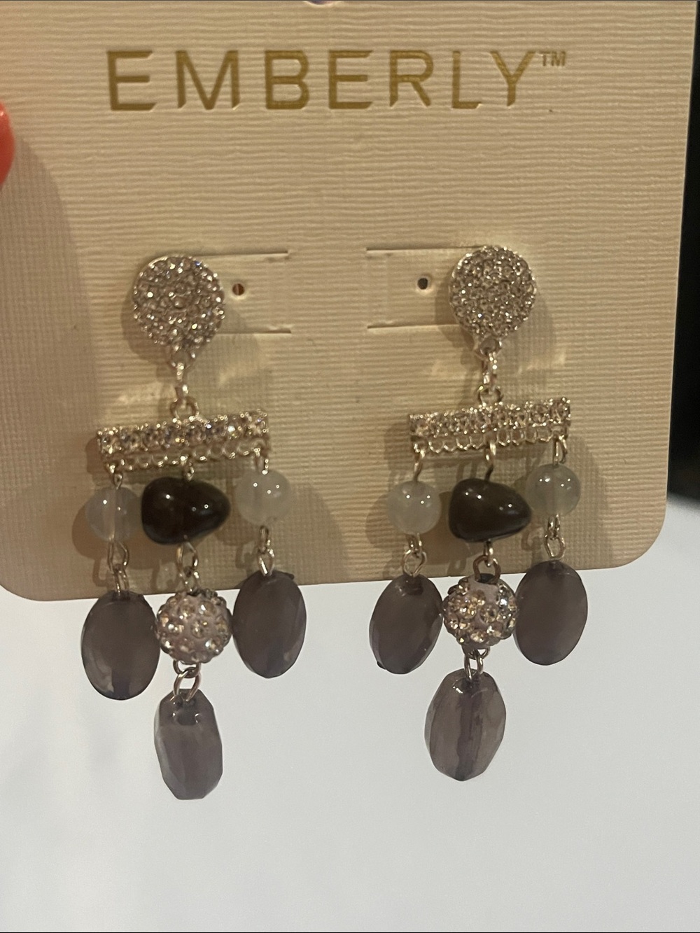 Emberly Silver-Tone Gray Crystal Drop Earrings